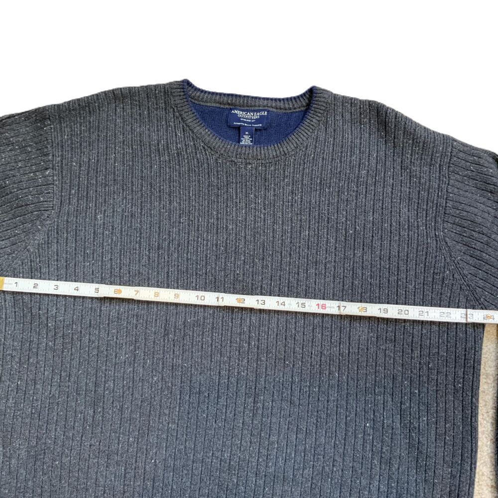 American Eagle Charcoal Ribbed Knit Crew Neck Wool Blend Grandpacore Sweater XL - Picture 8 of 11